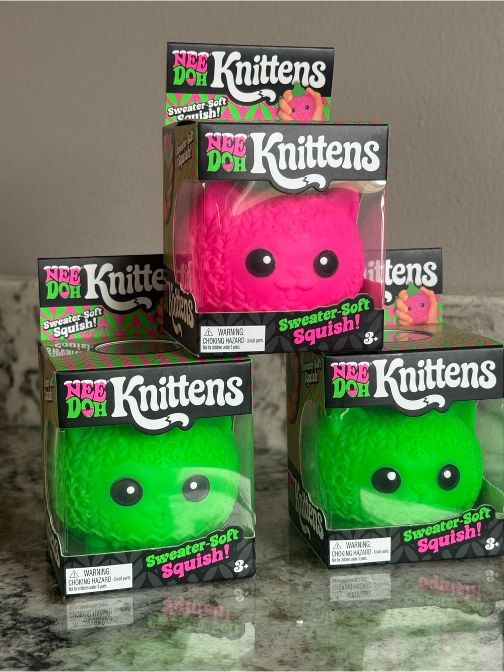 Needoh Kittens Squishmad Sweater-Soft Squish Toy - Hot Pink & Neon Green